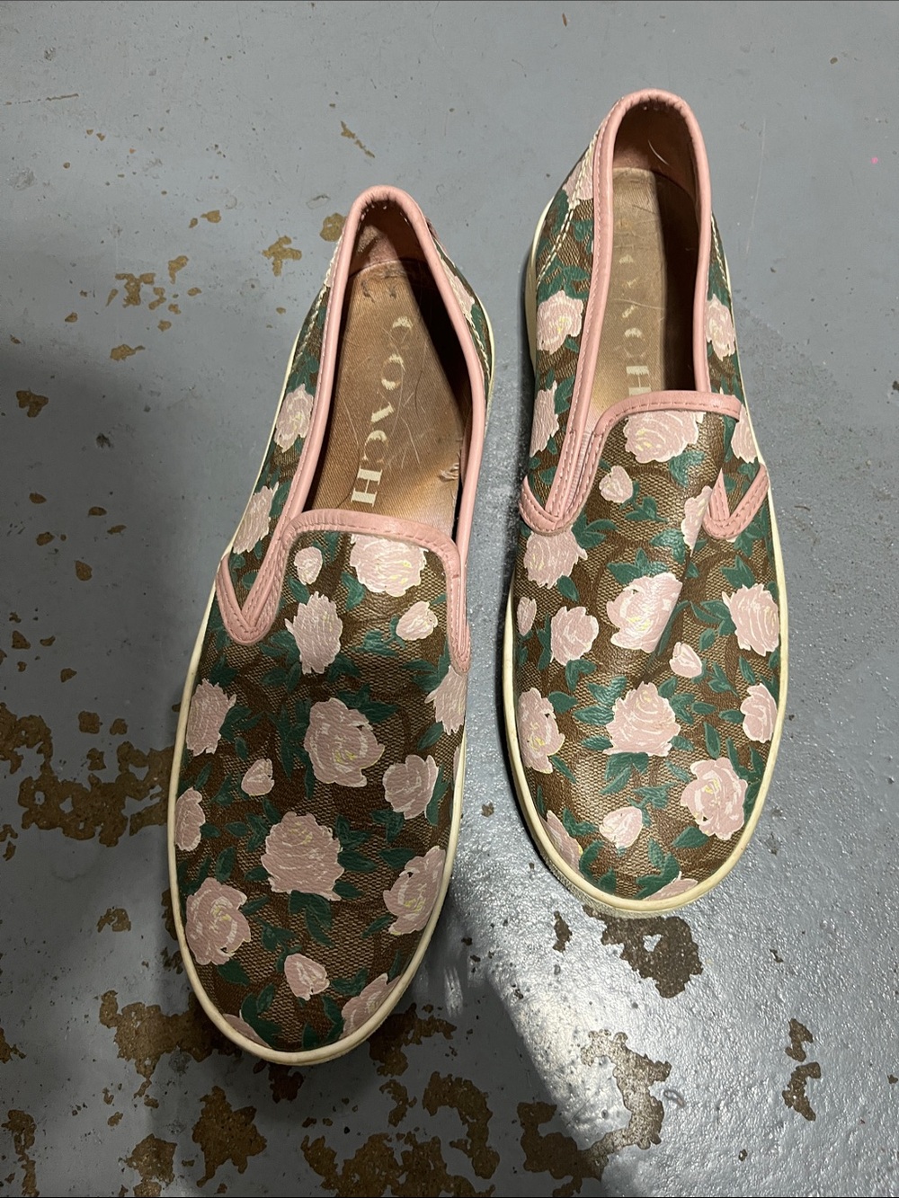 Coach Brown Floral Slip-On Sneakers with Pink Trim 11